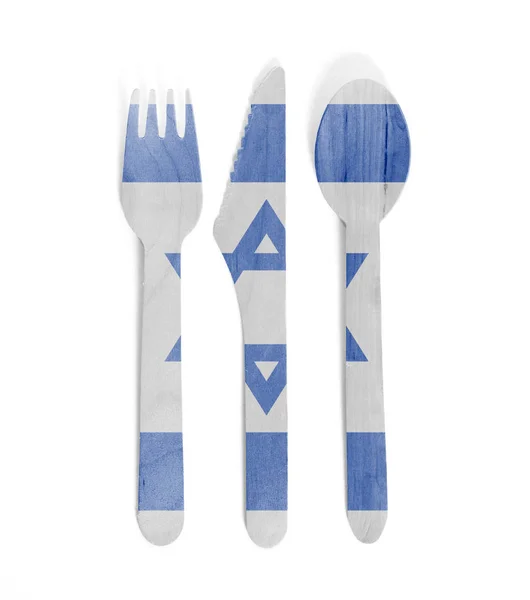 Eco friendly wooden cutlery - Plastic free concept - Flag of Isr — Stock Photo, Image