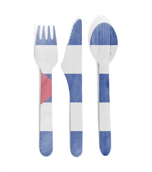 Eco friendly wooden cutlery - Plastic free concept - Flag of Cub — Stock Photo, Image