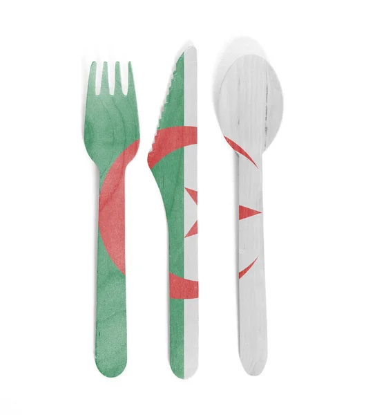 Eco friendly wooden cutlery - Plastic free concept - Flag of Alg — Stock Photo, Image