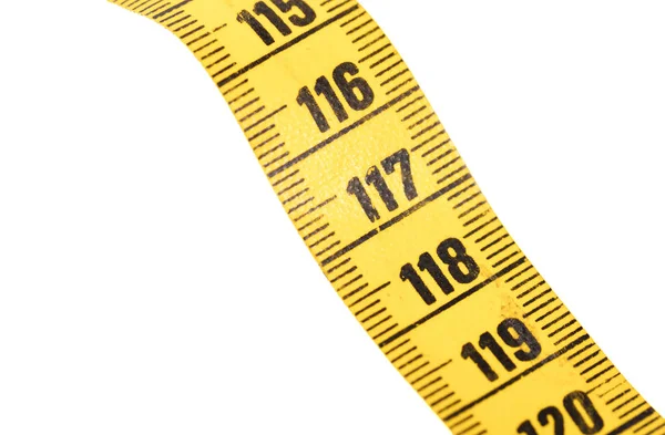 Close-up de uma fita métrica amarela isolada em branco 118 — Fotografia de Stock