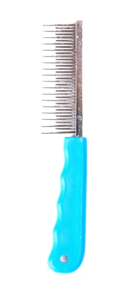 Pettine con manico blu per animali con capelli lunghi — Foto Stock