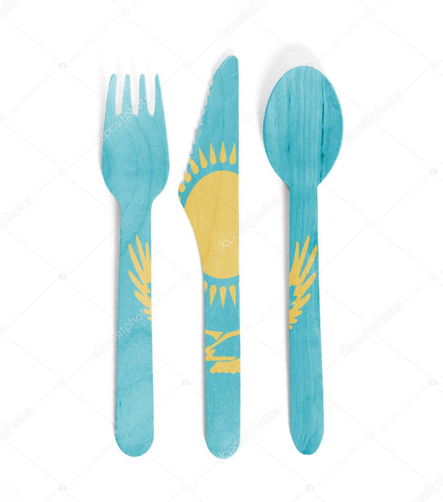 Eco friendly wooden cutlery - Plastic free concept - Flag of Kaz