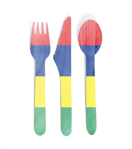 Eco friendly wooden cutlery - Plastic free concept - Flag of Mau — Stock Photo, Image