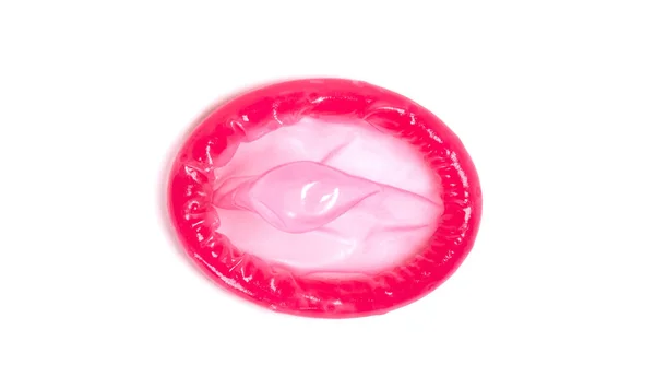 Red condom, isolated — Stock Photo, Image