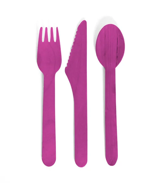 Eco friendly wooden cutlery - Plastic free concept - Purple — Stockfoto