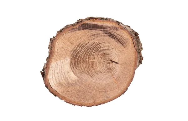 带有树皮和树状生长圈的不规则木材板 — 图库照片