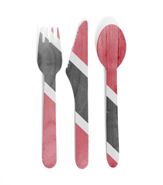 Eco friendly wooden cutlery - Plastic free concept - Flag of Tri — Stock Photo, Image