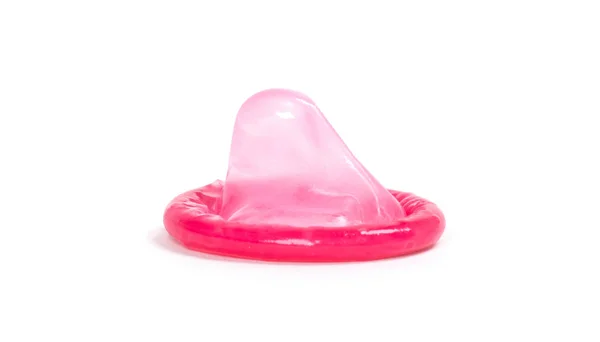 Červený kondom, izolovaný — Stock fotografie