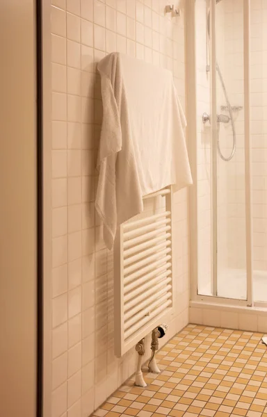 Heated Towel Rack Old Bathroom Netherlands — Stock Photo, Image