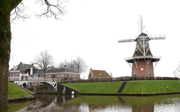 Dokkum Netherlands December 2019 Canal Windmill Fortifications Fortified Town Dokkum — стокове фото