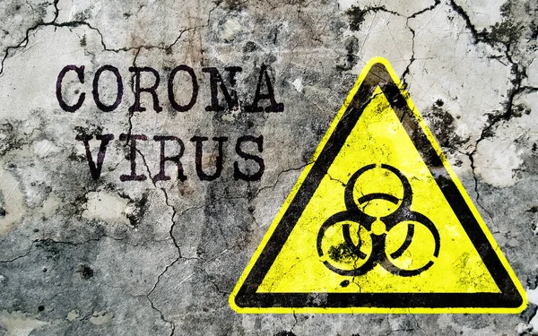 Parete Cemento Con Avvertimento Virus Corona Rischio Biologico — Foto Stock