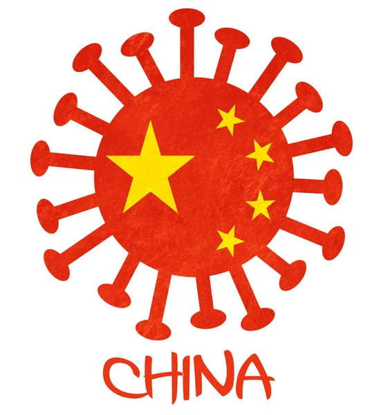 Bandera Nacional China Con Virus Corona Bacterias Aislado Blanco — Foto de Stock