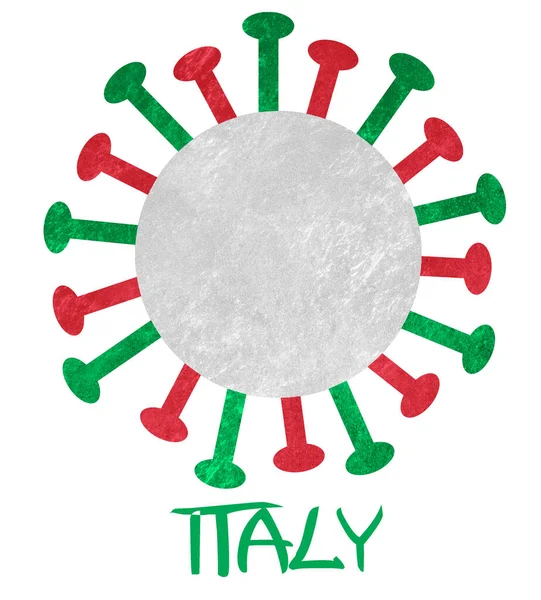 Italiens Nationella Flagga Med Koronavirus Eller Bakterier Isolerad Vitt — Stockfoto