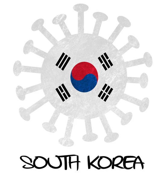 Государственный Флаг Южной Кореи Коронным Вирусом Бактериями Изолирован Белом — стоковое фото