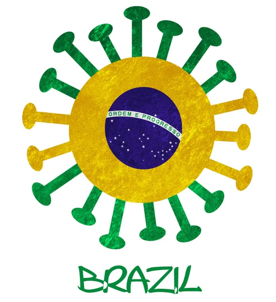 Bandeira Nacional Brasil Com Vírus Corona Bactérias Isolado Branco — Fotografia de Stock