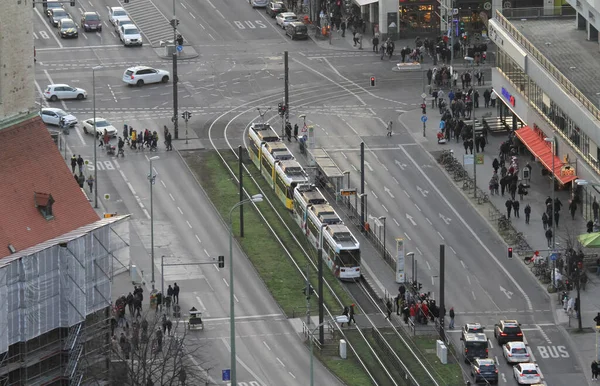 Berlin Germany December 2019 People Pass Tram Ways City Centre — Zdjęcie stockowe