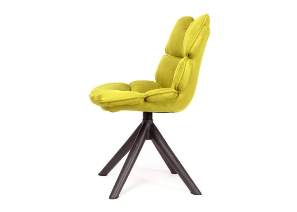 Nowoczesne Krzesło Wykonane Zamszu Metalu Izolowane Biało Żółty — Zdjęcie stockowe