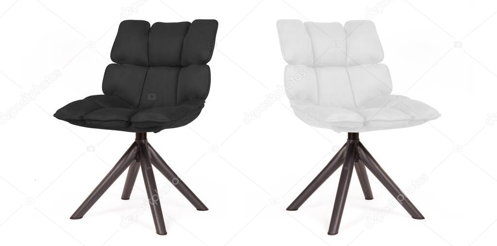 Modern chairs made from suede and metal, isolated on white - Black and white