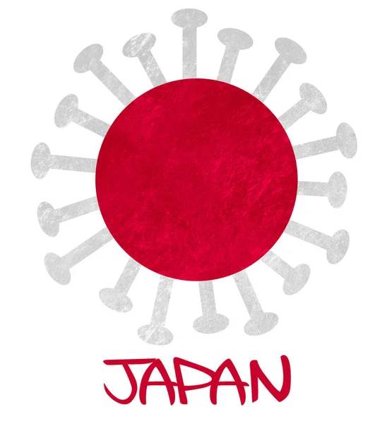 Japanse Nationale Vlag Met Corona Virus Bacteriën Geïsoleerd Wit — Stockfoto