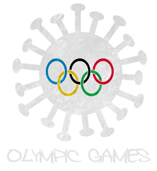 Олімпійський Прапор Вірусом Корони Або Бактеріями — стокове фото