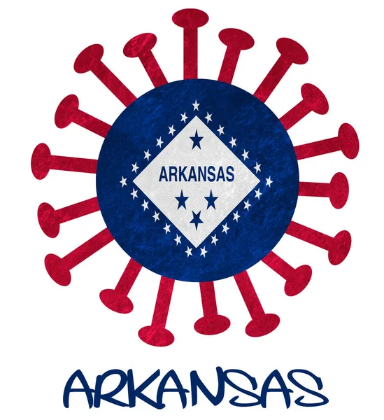 Bandeira Estado Arkansas Com Vírus Corona Bactérias Isolado Branco — Fotografia de Stock