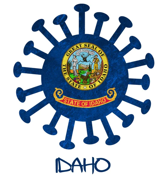 Staatsflagge Von Idaho Mit Coronavirus Oder Bakterien Isoliert Auf Weiß — Stockfoto