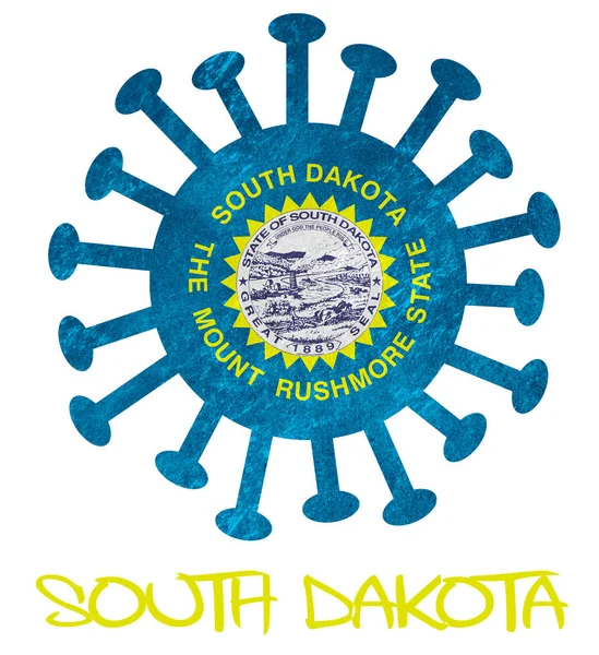 Státní Vlajka Jižní Dakoty Virem Nebo Bakteriemi Korony Izolovaná Bílém — Stock fotografie