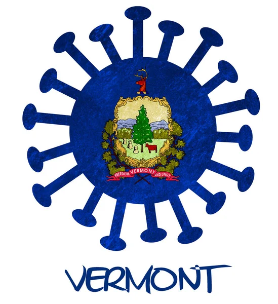 Staat Vlag Van Vermont Met Corona Virus Bacteriën Geïsoleerd Wit — Stockfoto