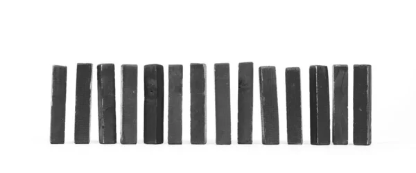 Ряд Винтажных Строительных Блоков Изолированы Белом Фоне Черный — стоковое фото