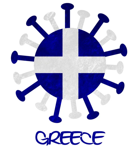 Греческий Национальный Флаг Коронным Вирусом Бактериями Изолирован Белом — стоковое фото