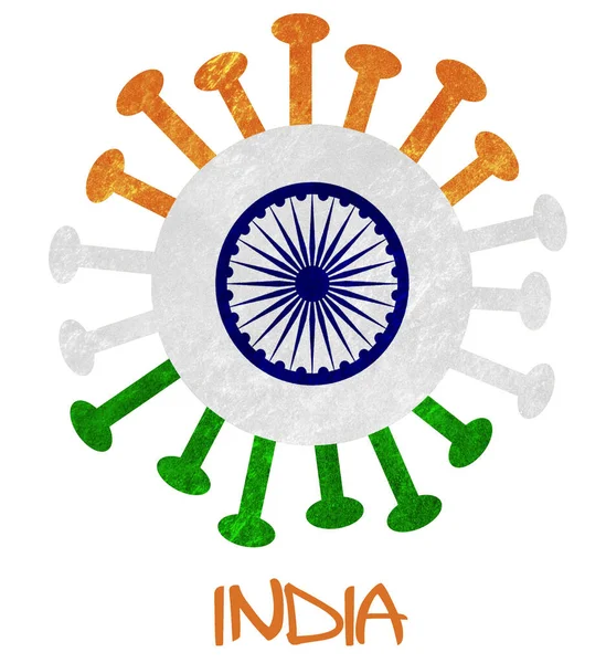 Indian National Flag Corona Virus Bacteria Isolated White — Stock Photo, Image