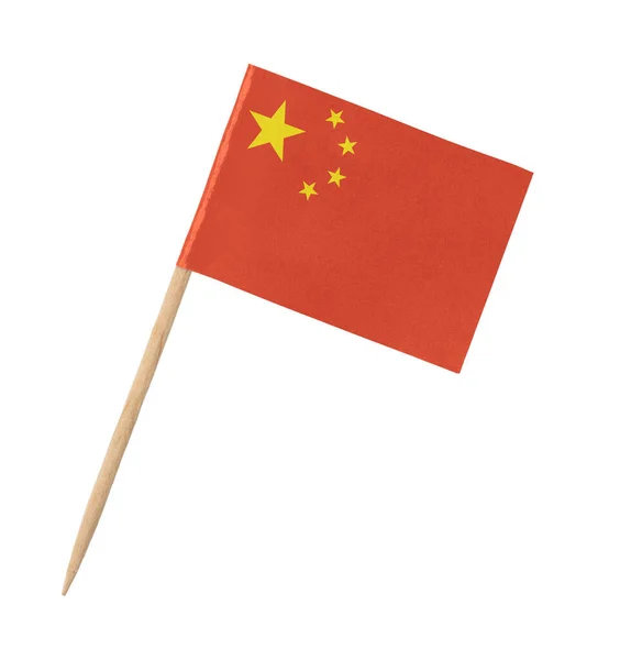 Μικρή Κινεζική Σημαία Χαρτί Ξύλινο Ραβδί Απομονώνονται Λευκό — Φωτογραφία Αρχείου