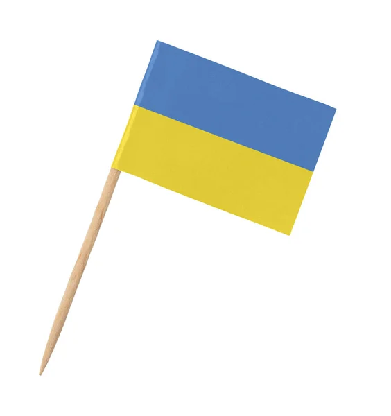 Маленькая Бумага Украинский Флаг Деревянной Палочке Изолированный Белом — стоковое фото