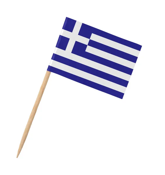 Klein Papier Griekse Vlag Houten Stokje Geïsoleerd Wit — Stockfoto