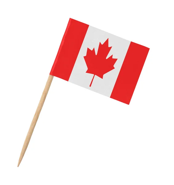 Mały Papier Flaga Kanadyjska Drewnianym Patyku Izolowany Białym — Zdjęcie stockowe