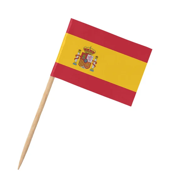 Tahta Sopada Küçük Spanyol Bayrağı Beyaz Üzerine Izole Edilmiş — Stok fotoğraf