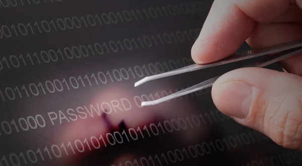 Binary Code Password Vulnerability Taking Out Tweezers Selective Focus — Stock Photo, Image