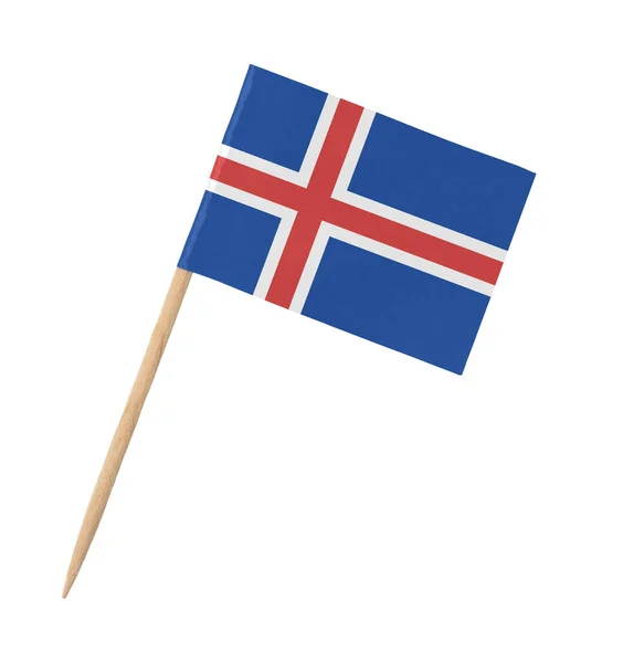 Bandera Papel Pequeña Islandia Palo Madera Aislada Blanco — Foto de Stock