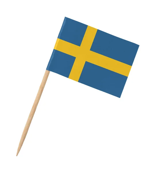 Small Paper Swedish Flag Wooden Stick Isolated White — Stock Photo, Image