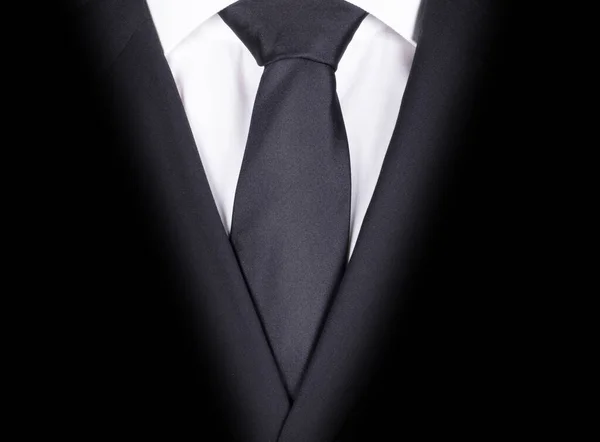 Uomo Completo Nero Con Cravatta Nera Primo Piano — Foto Stock