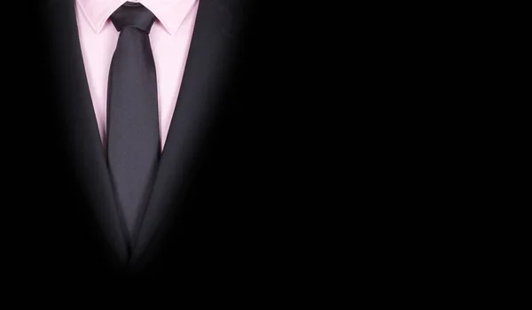 Homme Costume Noir Avec Cravate Noire Gros Plan — Photo