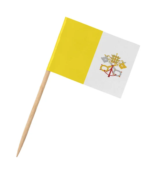 Mała Papierowa Flaga Watykanu Drewnianym Patyku Odizolowana Białym — Zdjęcie stockowe