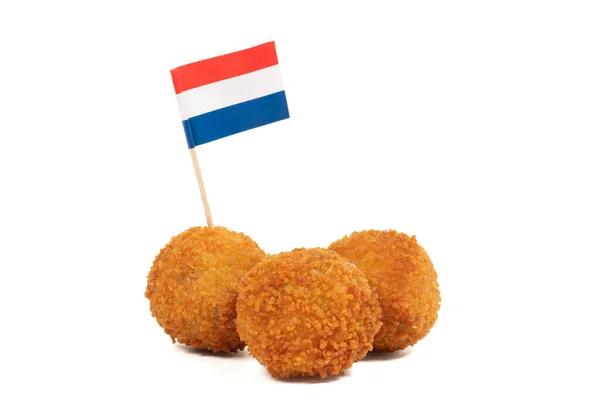 Nederlandse Traditionele Bitterbal Met Nederlandse Vlag Geïsoleerd — Stockfoto