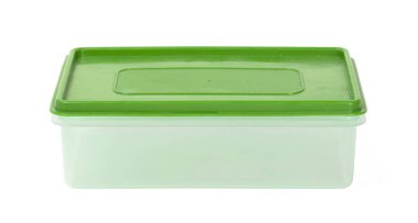 Beyaz arka planda izole edilmiş şeffaf plastik konteynır - ürünler için kapasite