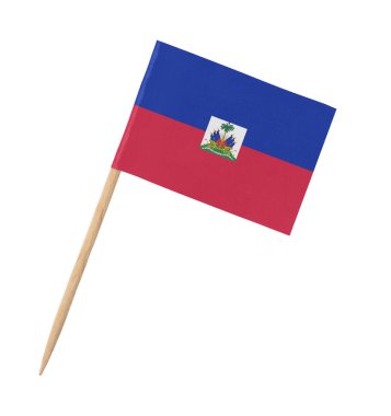 Tahta çubukta Haiti 'nin küçük kağıt bayrağı, beyaz üzerine izole edilmiş.