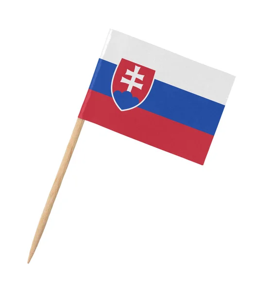 Mała Papierowa Flaga Słowacji Drewnianym Patyku Odizolowana Białym — Zdjęcie stockowe