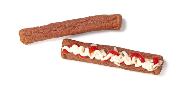 Een Frikadel Met Ketchup Mayonaise Gehakte Uien Een Nederlandse Fastfood — Stockfoto