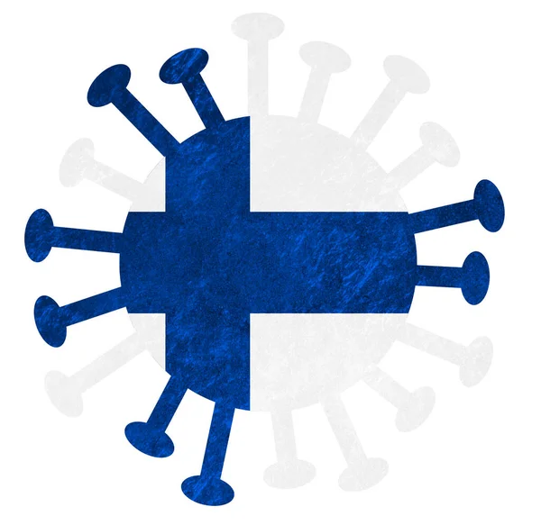 Die Finnische Nationalflagge Mit Coronavirus Oder Bakterien Isoliert Auf Weiß — Stockfoto