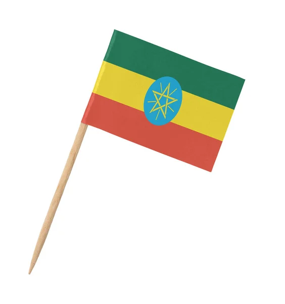 Piccola Bandiera Carta Dell Etiopia Bastone Legno Isolata Bianco — Foto Stock