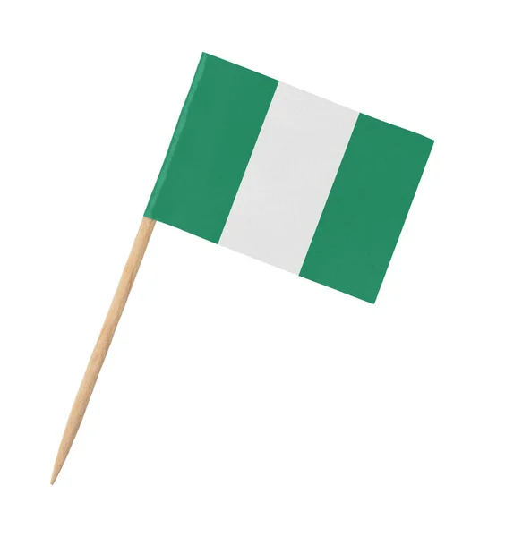 Piccola Bandiera Carta Della Nigeria Bastone Legno Isolato Bianco — Foto Stock